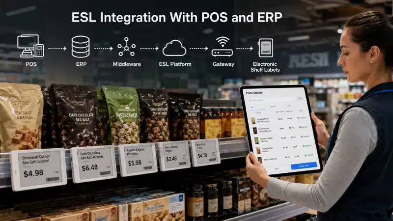 POS va ERP bilan elektron javon yorlig'i integratsiyasi: API, ma'lumotlarni x...