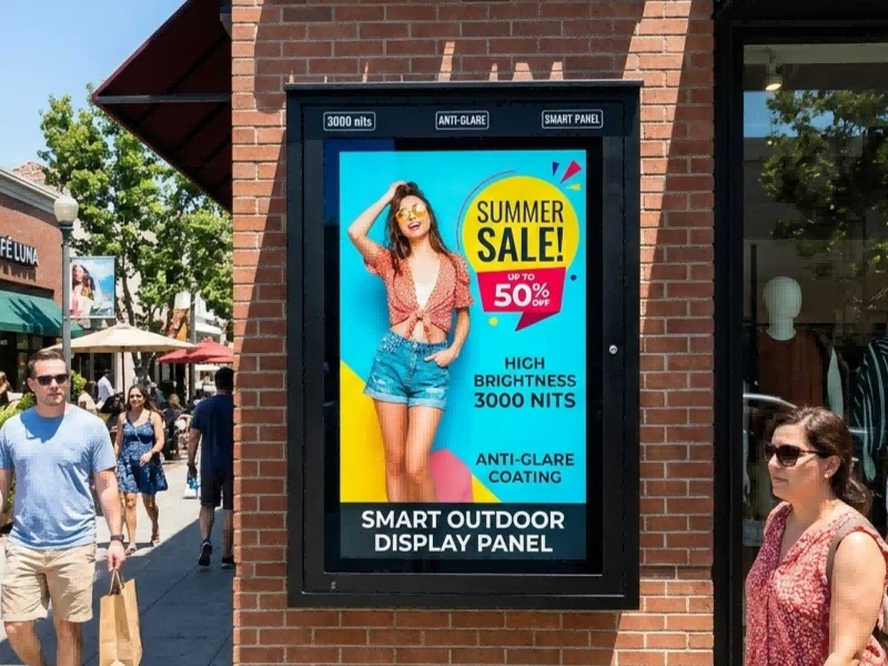 High brightness 3000 nits outdoor smart LCD display panel with anti-glare coating for direct sunlight retail environments