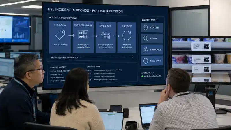Electronic shelf label rollback scope from one label to an entire deployment wave